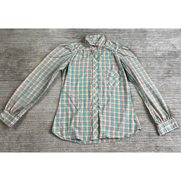 Tem Tex Tops - Tem Tex Western Shirt Womens M Multi Color Plaid Puff Sleeve Button Up Vintage